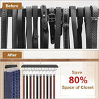 Tie Rack Hanger for Closet, 2 in 1 Belt Tie Hangers with 20 Folding Hooks, 360 Degree Rotating Wooden Tie Holder Organizer for Men Ties Belts Scarves Tank Tops Accessories, Black (2 Pack)