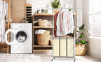 Deco Brothers Heavy Duty 3 Bag Extendable Laundry Sorter Cart with Hanging Bar, Beige