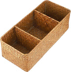 Hipiwe Seagrass Storage Basket with 3 Section, Hand-Woven Wicker Bathroom Storage Bin Tissue Toilet Paper Organizer Basket for Shelves, Kitchen, Bathroom (Caramel)