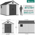YITAHOME 8x10 FT Large Outdoor Storage Shed with Vision Windows, Extra Thick Resin Shed with Floor and Vents, 16mm Heavy Duty Plastic Storage Shed Tool Organizer for Backyard Garden Patio Lawn, Gray
