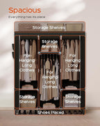 Portable Closet, 51.2 Inch Large Capacity Wardrobe Closet with Cover, Clothes Storage Organizer with Shelves and 3 Hanging Rods, Easy to Assembly, Black PCT203B01