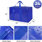 TICONN 8 Pack Extra Large Moving Bags Heavy Duty with Zippers & Carrying Handles, Durable Storage Bags Moving Boxes for Closet Organizers and Storage (8 Pack, Blue)