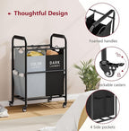 Tajsoon 2 Bag Laundry Sorter Cart, Laundry Hamper Sorter Basket with Heavy Duty Lockable Rolling Wheels for Clothes Storage, Black & Grey