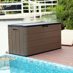 Resin Deck Storage Box, 85 Gallon Outdoor Storage Box Waterproof for Garden Storage,Patio and Backyard, Lockable Brown Color
