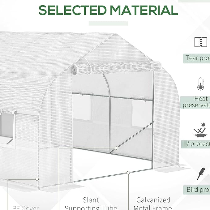 20' X 10' 7' Gardening Hot House, Steel Frame, Zippered Mesh Door, Enhance Plant Care, White Large Walk-in Tunnel Greenhouse, 20'x10'x7', Galvanized 8 Windows,