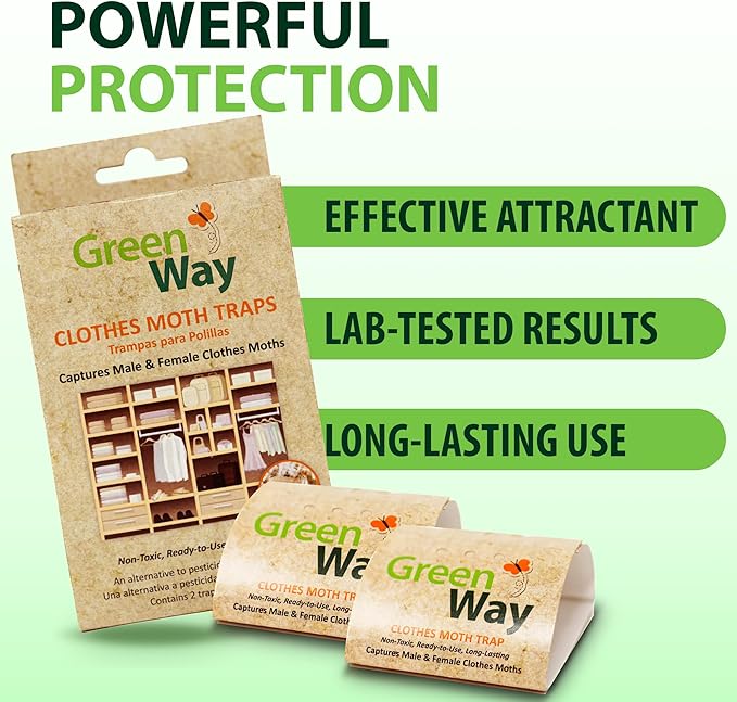 Greenway Clothing Moth Traps with Powerful Pheromone Lures for Effective, Odor-Free Closet Protection, Non-Toxic, Eco-Friendly & Long-Lasting Solution, 6 Packs (Includes 12 Traps & 12 Lures)