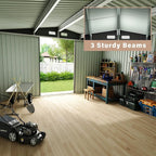 6x8 ft Metal Storage Shed, Outdoor Garden Tool Shed with Lockable Doors & Sloped Roof, Rustproof Galvanized Steel Shed for Backyard, Patio, Lawn Brown