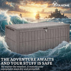 YITAHOME XL 200 Gallon Large Deck Box, Waterproof Resin Outdoor Storage Box with Lock and 3-Person Bench Seating for Patio Furniture Cushions,Garden Tools & Pool Accessories, Light Brown