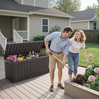 Flamaker Outdoor Storage Box 80 Gallon Resin Waterproof Deck Box Delivery Box with Wood Texture Large Storage Bin for Patio Cushions (Brown)