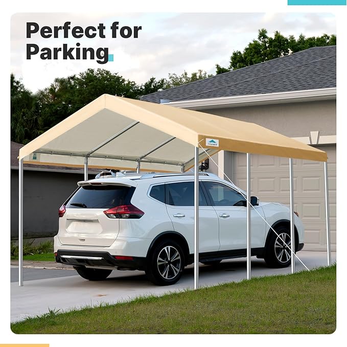 ADVANCE OUTDOOR 10x20 ft Heavy Duty Carport, Adjustable Height Garage Car Canopy Party Tent Boat Shelter, Beige