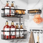 KEGII Adhesive Shower Caddy 4 Pack, No Drilling Shower Organizer with Towel Rack, Hooks & Soap Holder, Self-Adhesive Bathroom Shelves Rack for Space-Saving Storage