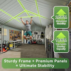 Aoxun 12x20x9.3 FT Metal Garage Shed Outdoor Large Storage Shed Carport with Double Doors,Side Door & Windows, Heavy Duty Garden Tool Shed All-Weather Outdoor Building for Vehicles & Sundries(Brown)