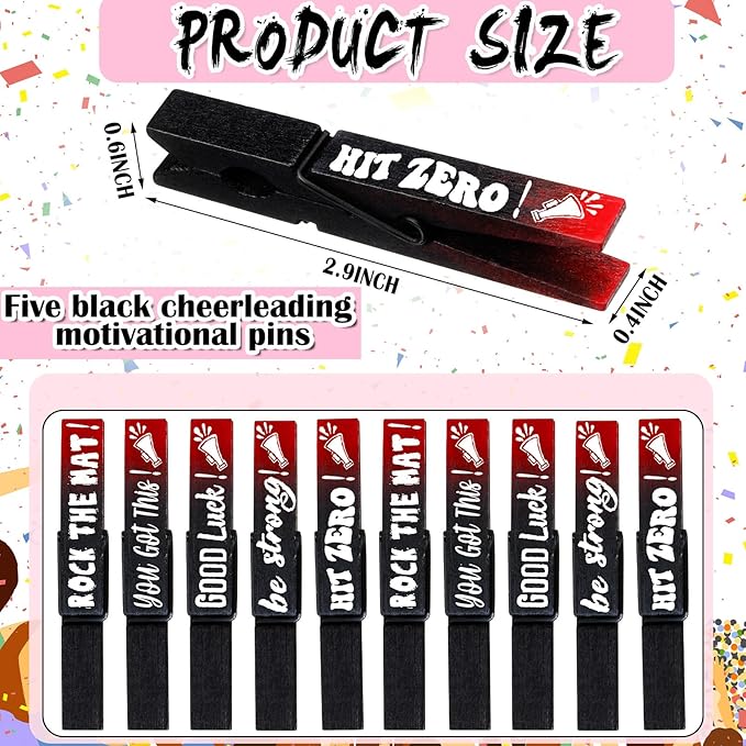 Kigeli 30 Pcs Spirit Clips Cheer Pins Cheerleader Gifts Clothes Pins for Backpacks Competition Glittered for Team Cheer Gifts Stuff Supplies Party Favors Accessories Bulk(Black, Red,Gradient)