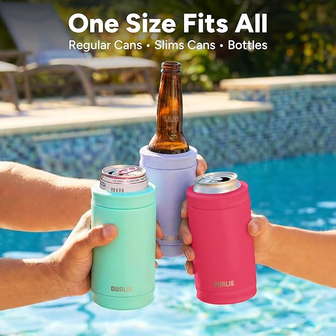 DUALIE 3 in 1 Insulated Can Cooler - 15+ Colors - Universal Size for 12 oz Cans, Slim Cans, and Bottles