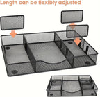 Desk Drawer Organizer Tray, Metal Mesh Drawer Organizers Office, 6 Adjustable Compartment, Desk Organizer Tray for Home Office 12.87L x 8.73D x 1.96H inch, Black, 1PC Medium