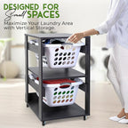 Laundry Basket Holder Shelf (2-Tier) - Stackable Engineered Wood Laundry Tower with Wheels, Tiered Laundry Hamper Organizer for Bathroom, Bedroom