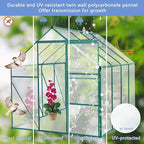 6X8FT Greenhouse for Outdoor, Polycarbonate Greenhouse with Raised Base and Anchor, Heavy-Duty Walk-in Green House with Adjustable Roof Vent and Gutter System for Patio,Backyard (Green, 6X8 FT)