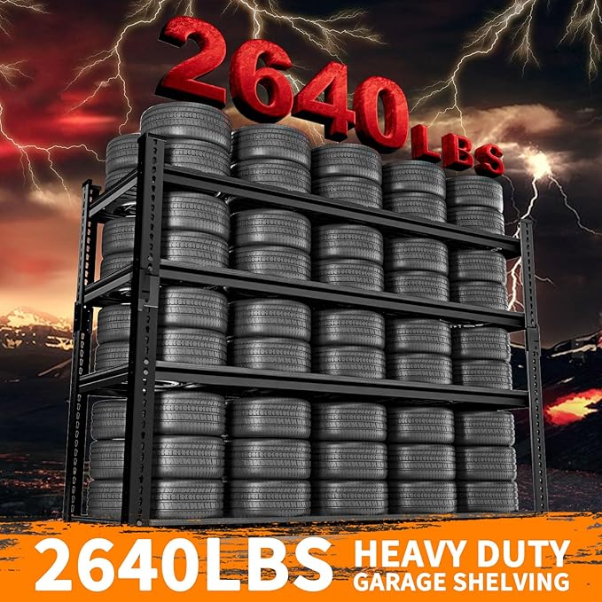 Storage Shelves Heavy Duty, 48" L x 18" W x 60" H Garage Wire Shelving Unit Loads 2640LBS, 4-Tier Adjustable Metal Industrial Utility Shelf Rack for Kitchen, Laundry Room, Pantry, Warehouse, Basement