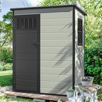 DWVO 5x3FT Outdoor Storage Shed with Fence-Style and Side Windows, Floor & Lockable Doors, Plastic Storage Shed, Storage Shed for Backyard and Garden, Blue-Gray