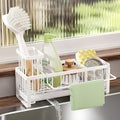 SWTYMIKI Sponge Holder for Kitchen Sink - Sink Caddy with Brush Holder Self-draining Sponge Caddy Organizer with Divider Stainless Steel Kitchen Accessories Storage for Countertop, White