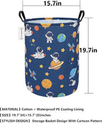 QUEENLALA Large Storage Basket,Laundry Hamper/Bathroom/Home Decor/Collapsible Round Storage Bin,Boys and Girls Hamper/Boxes/Clothing（Round-Yellow Star Astronaut）