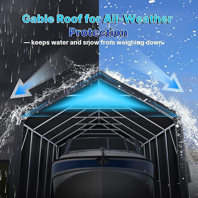 ADVANCE OUTDOOR 13x20 ft Carport 2 Roll up Doors & Vents Outdoor Portable Storage Shelter Garage Tent for Vehicle Boat Truck Anti-UV Snow Resistant Waterproof, Gray