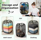 Pop Up Laundry Hamper Mesh Laundry Basket Collapsible Laundry Basket with Wide Opening Durable Hamper Bag for Clothes Storage (Black,2-PACK)