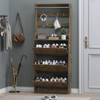 Shoe Cabinet with 3 Flip Drawers & Coat Rack, Narrow Hidden Shoe Storage Cabinet, 2-in-1 Hall Tree Slim Freestanding Shoe Rack Organizer for Entryway, Hallway, and Living Room