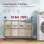 Tajsoon 4 Bag Laundry Sorter Cart, 4 Section Laundry Hamper Sorter with Heavy Duty Lockable Rolling Wheels, Laundry Separator Hamper with Removable Bags for Dirty Clothes Storage, Beige