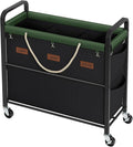 Tajsoon 148L Large Laundry Sorter 3 Section, Laundry Hamper with Heavy Duty Lockable Wheels, Rolling Laundry Basket with Super Sturdy Metal Frame and Handle, Removable Bags & Leather Patchwork, Black