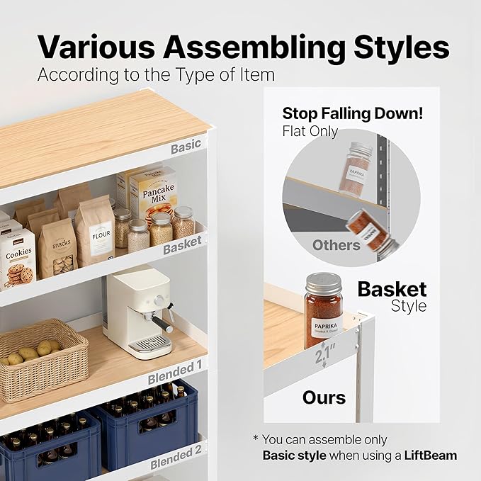 HOMEDANT House 5 Tier Heavy Duty Garage Shelving Adjustable Metal Rack Storage Shelves Standing Shelf Unit Organizers Pantry Closet Office (1, White, 48.1" W x 16.5" D)