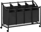 SONGMICS Rolling Laundry Sorter Basket with 4 Removable Bags, Laundry Hamper Cart, for Bedroom, Bathroom, 4 x 11.9 Gallons, Ink Black URLS103B01