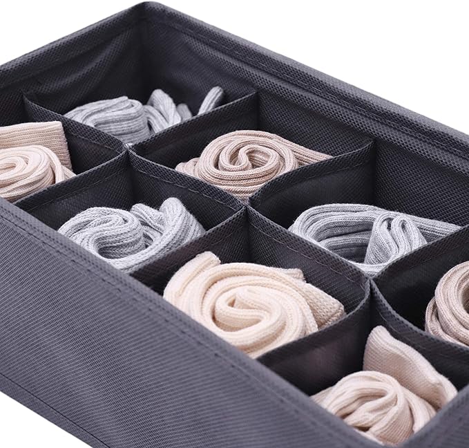 DIOMMELL 6 Pack Foldable Cloth Storage Box Closet Dresser Drawer Organizer Fabric Baskets Bins Containers Divider for Clothes Underwear Socks Lingerie Clothing, Dark Grey 00-0600