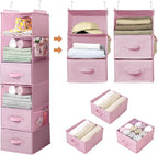 GRANNY SAYS Hanging Closet Organizer 6-Shelf, Separable to 2 Pack 3-Shelf Closet Storage Organizer with 4 Side Pockets, 3 Different Drawers, Portable Hanging Shelves for Baby Clothes, Sweater, Pink