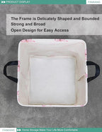 FANKANG Square Nursery Hamper Storage Bins Canvas Laundry Basket Foldable with Waterproof PE Coating Storage Baskets Gift Baskets for Children, Office, Bedroom, Clothes（Square-pink butterfly ）