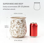Utensil Holder for Kitchen Counter, Modern Farmhouse Cooking Utensil Holder and Crock Home Kitchen Decor, Ceramic Utensil Organizer for Spatula, Ladle, Eggbeater, Rolling Pin- Brown Flower Patterns
