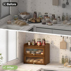 Large Bread Box for Kitchen Countertop Wooden Double Layer Breadbox Organizer with Window Vintage Farmhouse Bread Storage Container for Homemade Bread (Brown)