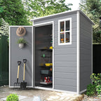 DWVO 5x3 FT Outdoor Storage Shed with Floor, All-Weather Resin Storage Shed with Window & Lockable Door, Waterproof Plastic Tool Storage for Garden Patio, Gray