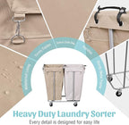 PLKOW Laundry Cart with Wheels 280L Large Laundry Sorter 2 Section for Commercial/Home, Rolling Laundry Cart with Steel Frame and Removable Bag, 8 Bushel, 32.3L x 19.7W x 31.5H Inch