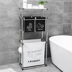 3-Tier Laundry Sorter Hamper with 4 Removable Oxford Fabric Bags, Heavy-Duty Iron Frame, Waterproof MDF Shelves, Side Hooks, 23.2"L x 11.4"W x 53.5"H