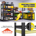 4 Pack Heavy Duty 5-Tier Garage Shelving Unit (2500 LBS Capacity)–71.2"H x 35"W x 16"D Adjustable Metal Storage Rack, Industrial Steel Utility Shelves for Garage, Pantry, Warehouse, and Basement Black