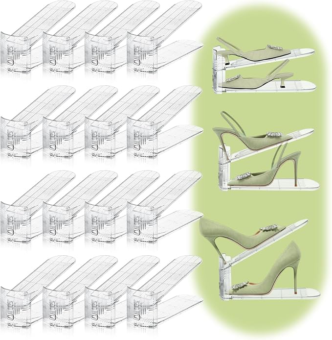 16 Pack Shoe Slots Organizer for Closet, Adjustable Shoe Stackers for a Pair of Shoes Shoe Rack Storage Shoe Space Saver 50% Shoe Shelf Display Holder for Closet