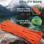 TECEUM Rope – 90 Feet x 3/8 Inch (10mm) – Orange Gray – Strong All-Purpose Utility Rope – Camping, Crafting, Flag Pole, Indoor & Outdoor – Polypropylene Nylon Poly Lightweight Diamond Braided Cord