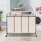 Laundry Sorter 4 Section, 4-Bag Heavy Duty Rolling Laundry Hamper Cart, Laundry Basket Organizer With Wheels and Removable Bags, Laundry Room Organization For Dirty Clothes Storage, BEIGE