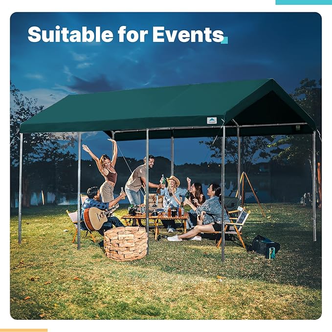 ADVANCE OUTDOOR 10x20 ft Heavy Duty Carport, Adjustable Height Garage Car Canopy Party Tent Boat Shelter, Green