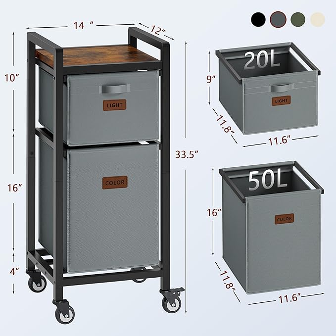 FAVOOSTY Laundry Hamper with Shelf, 70L Laundry Basket Organizer, Laundry Hamper with Shelf, 2 Section Laundry Sorter for Laundry Room Organization (Grey)