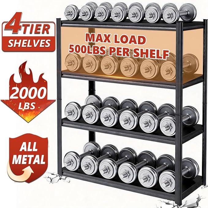 4-Tier Metal Garage Shelving Heavy Duty Adjustable Storage Shelves 2000lbs Capacity Steel Shelving Units Tool Rack Corner Shelf for Equipment & Tools (15.7" W × 9.8" D × 54.3" H)