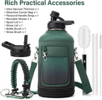 Insulated Water Bottle | Thickened Stainless Steel Vacuum Metal | Portable Sports Half Gallon Large Water Jug for Gym and Hiking with Straw, Carrier Bag, Handle Strap | BPA-Free 64 oz