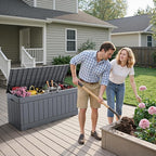 Flamaker Outdoor Storage Box 80 Gallon Resin Waterproof Deck Box Delivery Box with Wood Texture Large Storage Bin for Patio Cushions, (Grey)