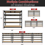 6 Packs 48" W x 24" D x 72" H Adjustable Garage Storage Shelves - 5-Shelf Heavy Duty Shelving Unit, Metal Utility Storage Organizer Racks for Warehouse Pantry Closet Kitchen, Black